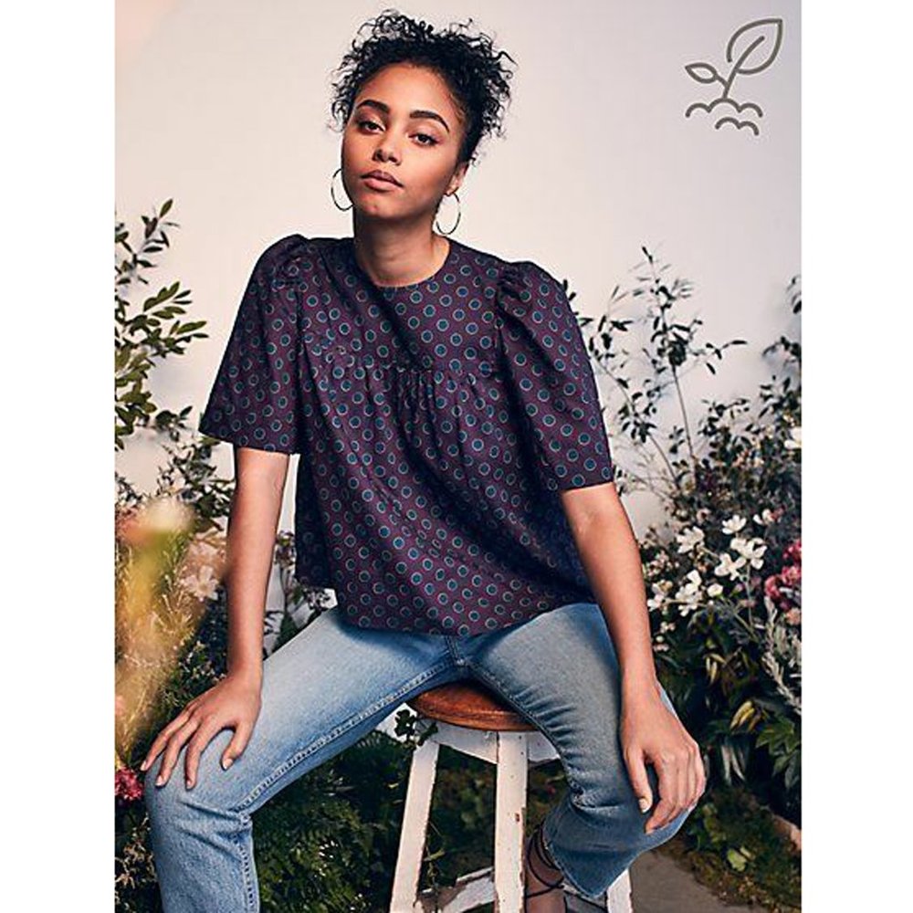 HappyXNature Kate Hudson Dot Printed Cotton Poplin Blouse Top Purple XS 227772